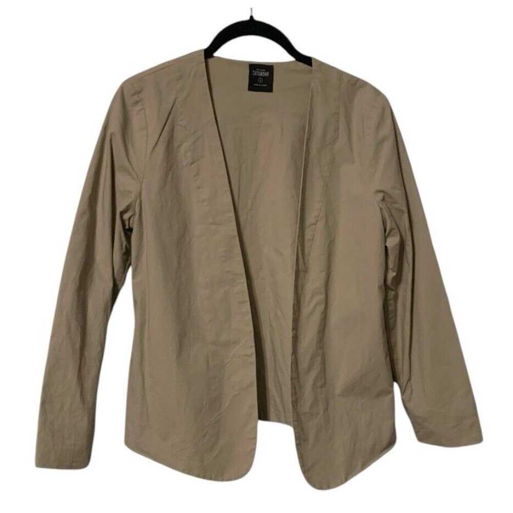 KATE SPADE Saturday Beige Cotton Open Front Blazer Seamed Lapel Jacket Size S